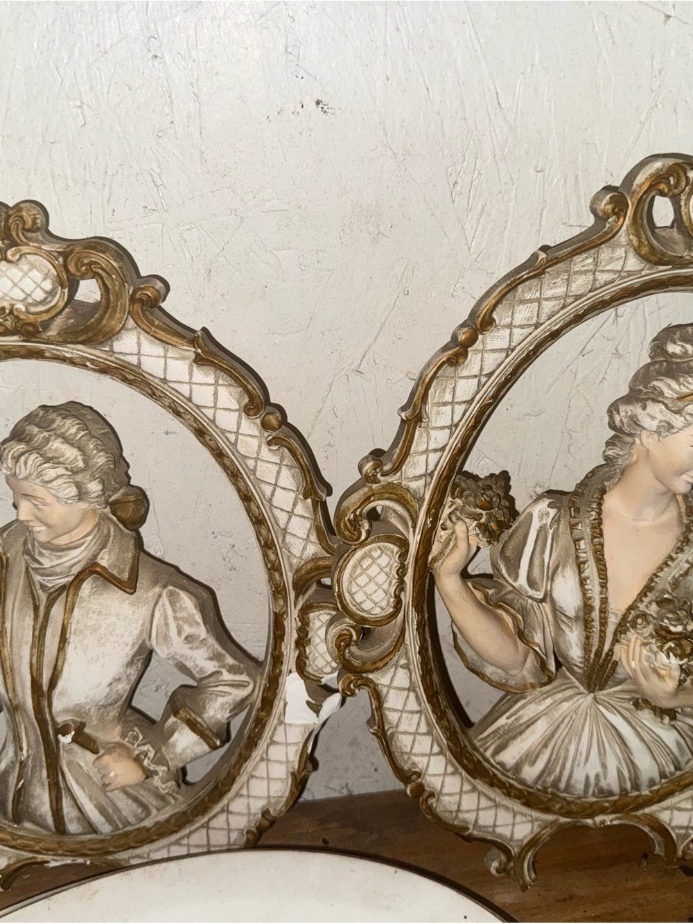 Ornate Gold and Cream Decorative Wall Plaques - Classic Pair
